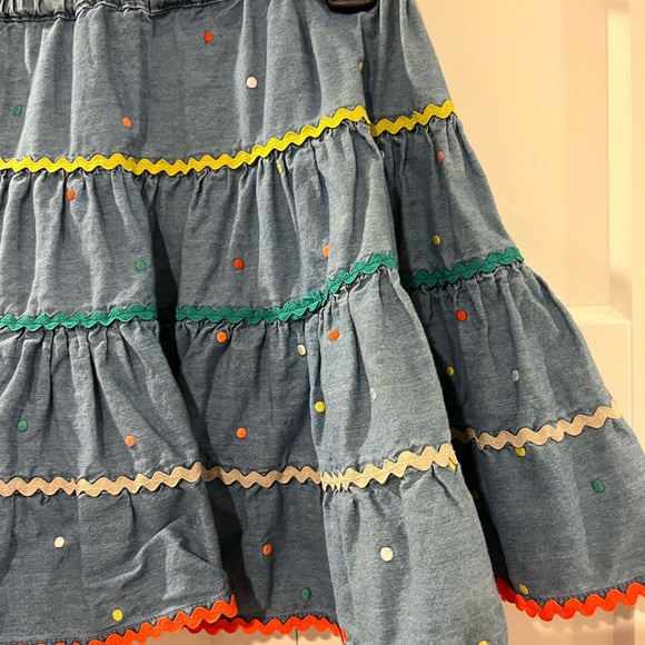 MINI BODEN PRE-LOVED TIER LAYER DENIM SWING SKIRT WITH ELASTIC WAISTBAND TIE - Picture 8 of 17